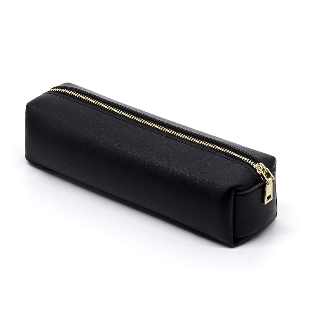 DOBMIT PU Pencil Pen Case Portable Stationery Bag Big Capacity Pencil Pouch Cosmetic Organizer Bag for Woman and Man Black