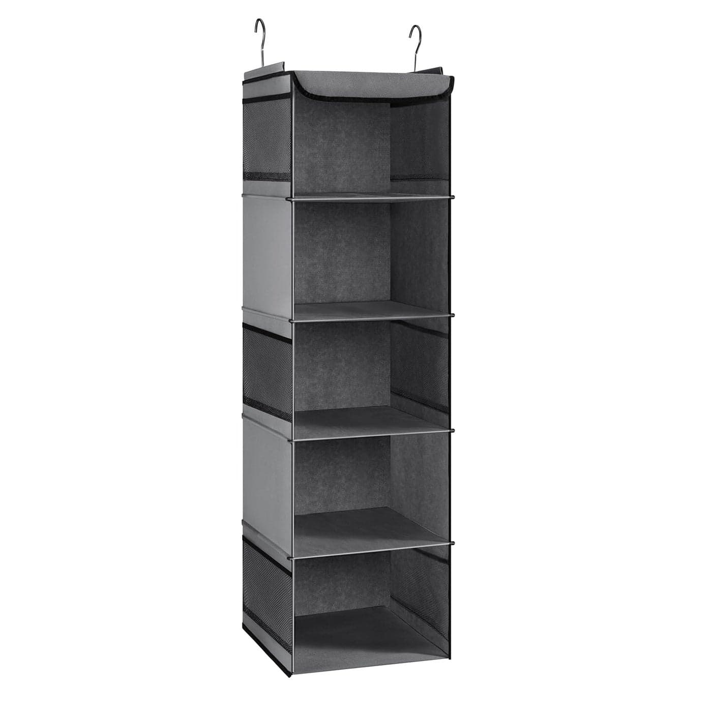 BrilliantJo Hanging Storage with 5 Shelves Wardrobe Closet Organiser Storage Shelves Unit with 6 Pockets for Clothes Grey30 x 30 x 108cm