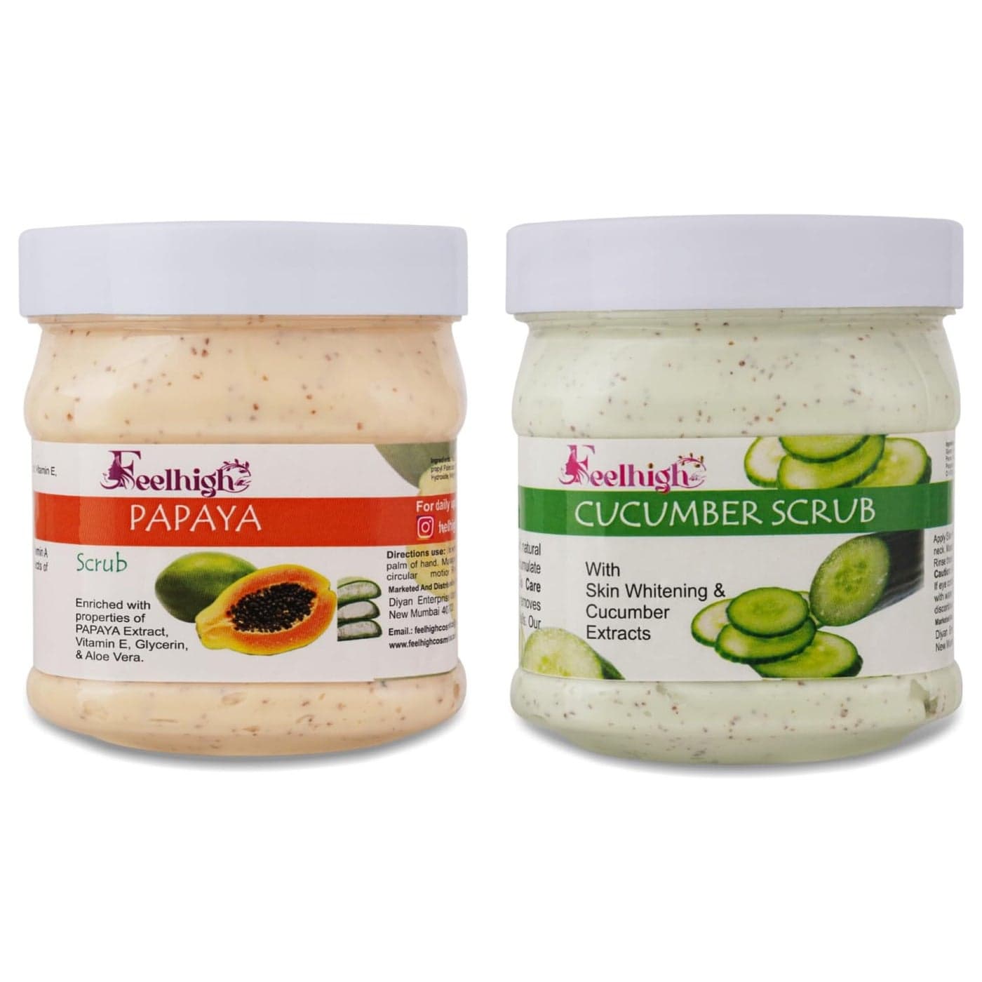 Face And Body Scrub Combo Papaya Scrub Enriched with Papaya Vitamin e And Aloevera Extract 500ml Cucumber Scrub Enriched with Cucumber Extract Helps to Skin Whitening 500ml