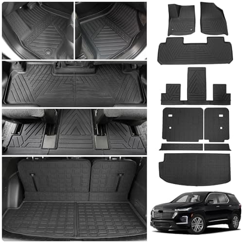 Thinzyou Floor Mats Compatible with 2018-2023 (Fit 2024 Traverse Limited) Chevrolet Traverse Cargo Liner Mat Back Seat Cover 7 Seat 2023 Chevy Traverse Accessories (Trunk Mat+Backrest Mats+Floor Mats)