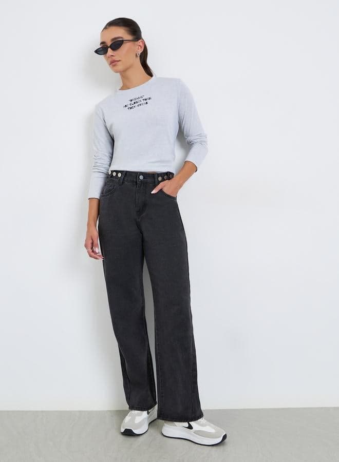 Women Mid Rise Jeans with Adjustable Button