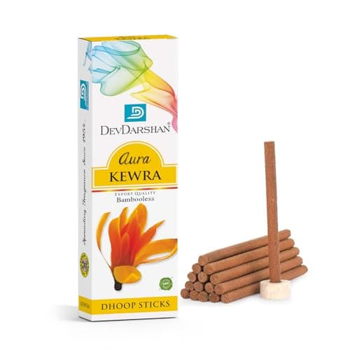 DevDarshan Aura Kewra Dry Dhoop Sticks – Pack of 24 Units (10 Sticks Each, 3-Inch) | Natural Herbal Fragrance | Slow Burning, Charcoal-Free | Devotional Dhoop for Prayer