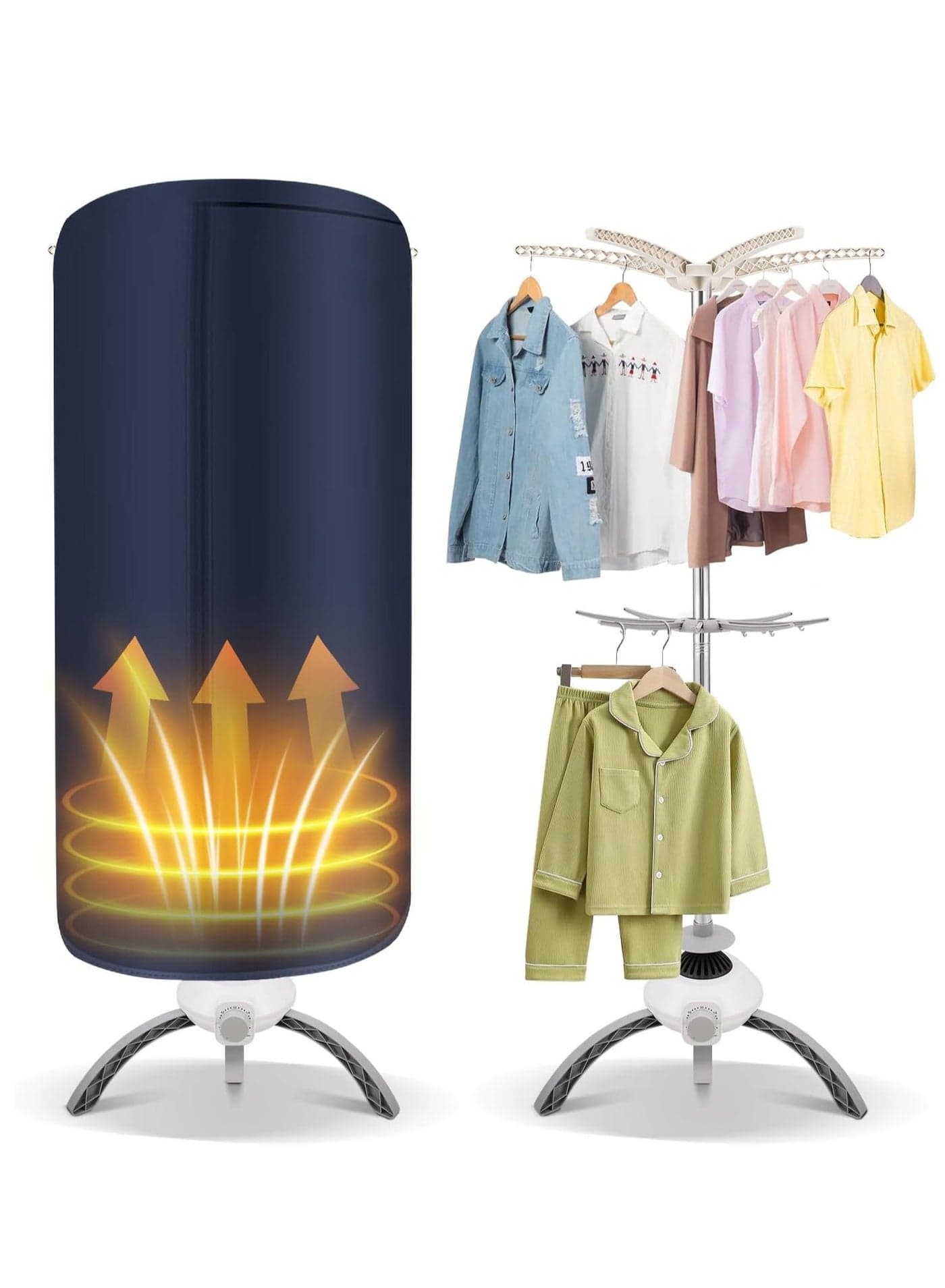 2- Tier Portable Indoor Electric Clothes Dryer, 360° Stereo constant Temperature Heating, Double Coat Hange, Heated Clothes Dryer, Washing Drying Rack with Multi-gear Timing
