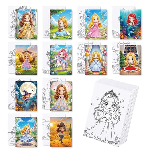 12 Packs Princess Pre Drawn Canvas for Painting Pre Printed Cute Bulk Painting Canvas with Pictures to Paint Gift