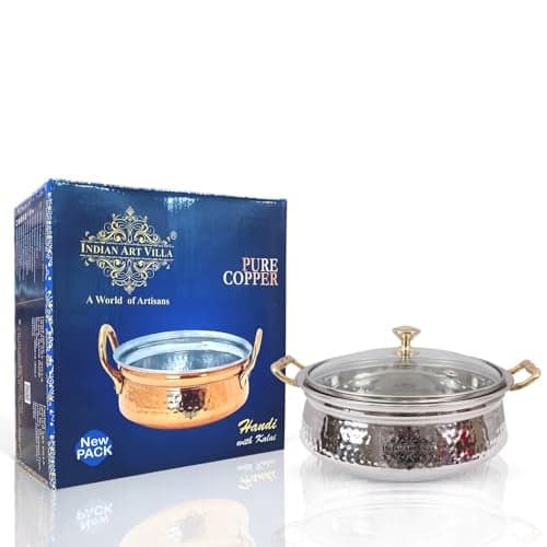 INDIAN ART VILLA Stainless Steel Serving Casserole Handi Bowl with Glass Lid, Hammered Design - 500 ml Volume, Enhance Your Dining Experience
