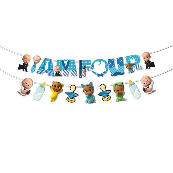 Festiko® Boss Baby Birthday Decorations "I AM FOUR",Baby Boss Party Supplies,Party Supplies, Children Party Supplies Decoration - Banner