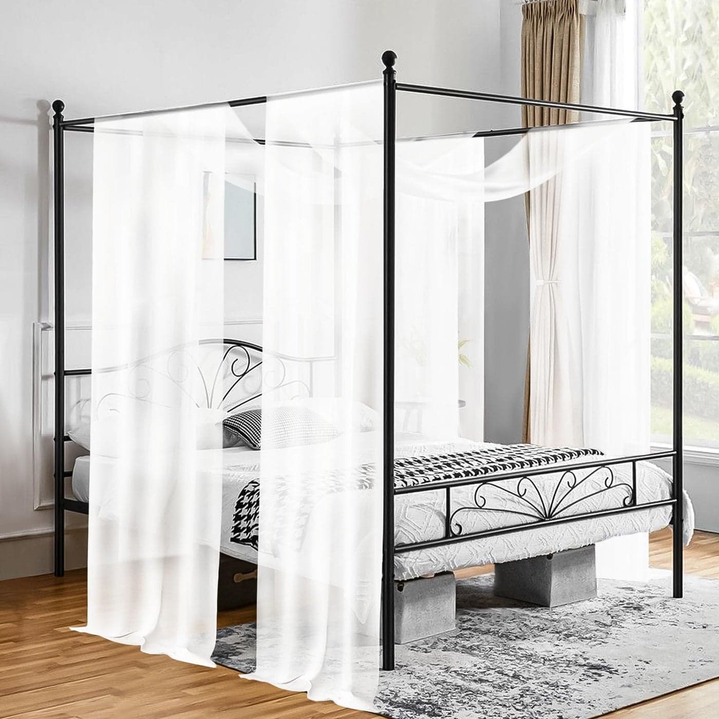 Showgeous 2 Panels Canopy Curtains White Canopy Bed Curtains 374 x 228 Bed Canopy Scarf for FullQueen Bed FrameQueen Canopy Bed CurtainsSheer Bed Canopy Curtains Drapes Bed Tulle Canopy