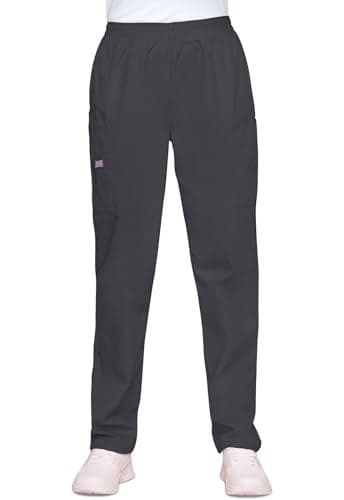 Cherokee Women's Size Workwear Elastic Waist Cargo Scrubs Pant, Pewter, X-Large Tall