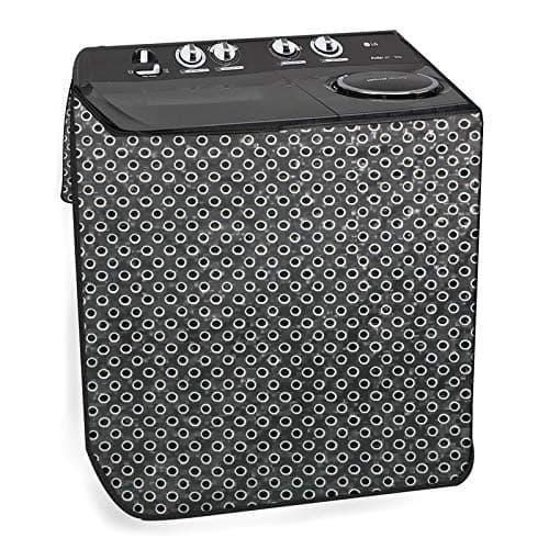 The Furnishing Tree PVC Washing Machine Cover semi Automatic Compatible for LG 7.5 Kg 5 Star Top Loading P7535SMMZ Symmetric Pattern Black, 24 in