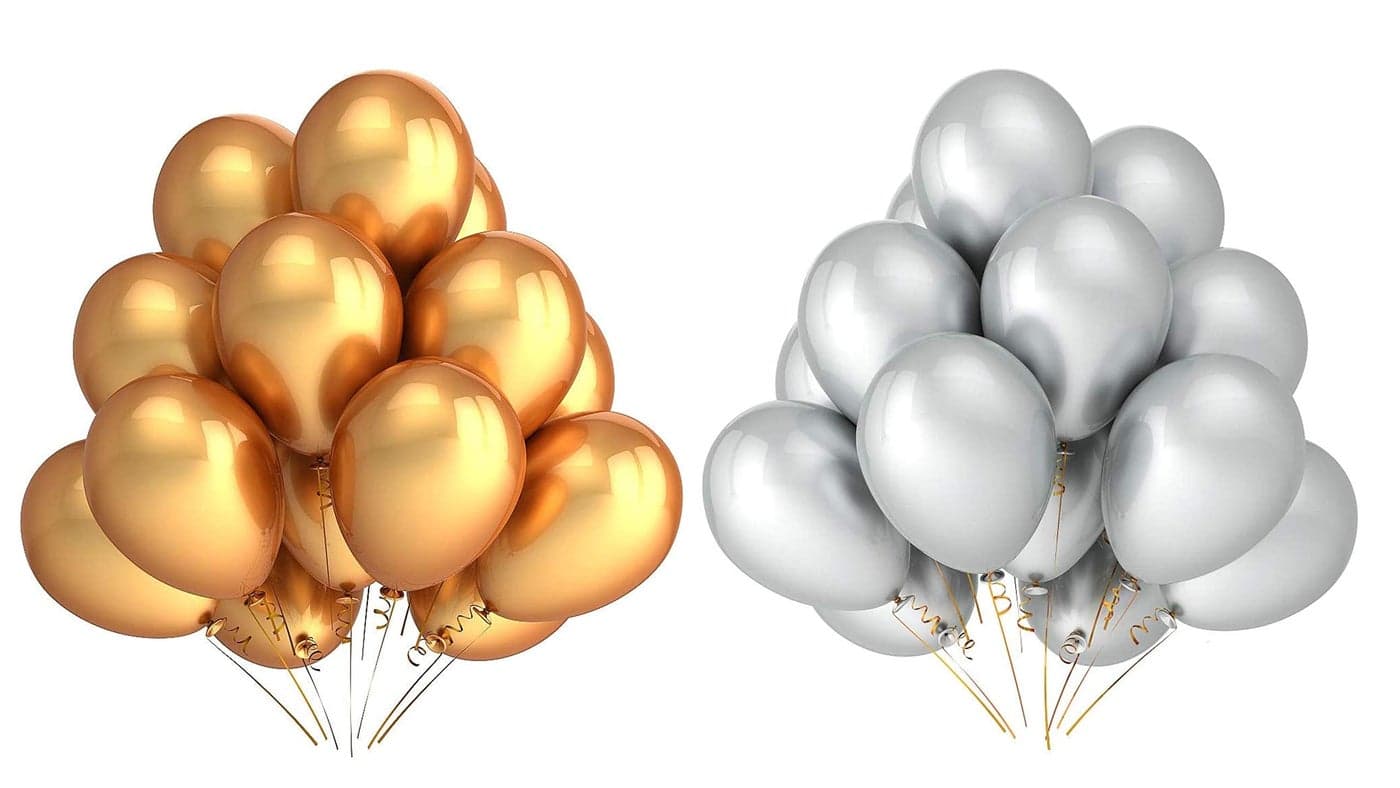 Vail Creations MADE IN INDIA 10inch Metallic Balloons for Birthday Decoration/Anniversary Party Decoration(Gold + Silver,Pack of 50)