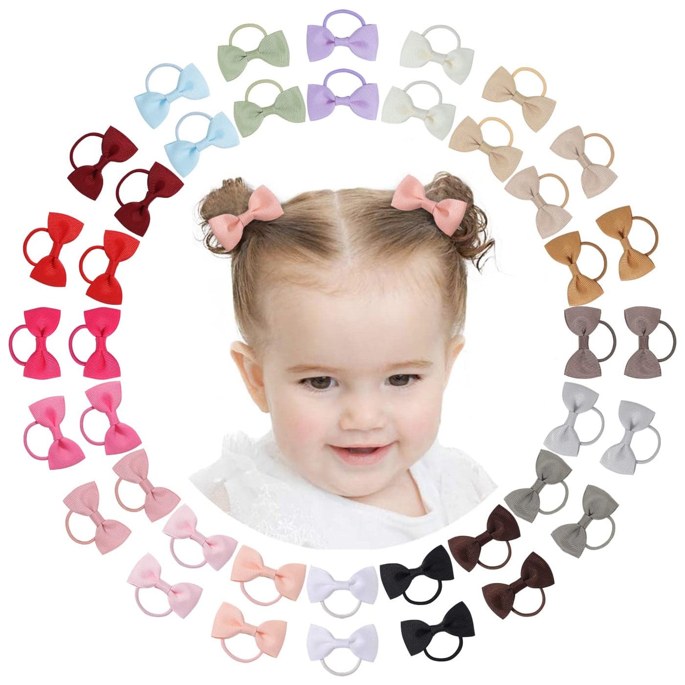 40PCS 2 Inches Baby Girls Hair Bows Ties Mini Boutique Elastic Hair Rubber Ribbon Hair Band Accessories for Kids Toddlers Infants 140 PCS Dark color set