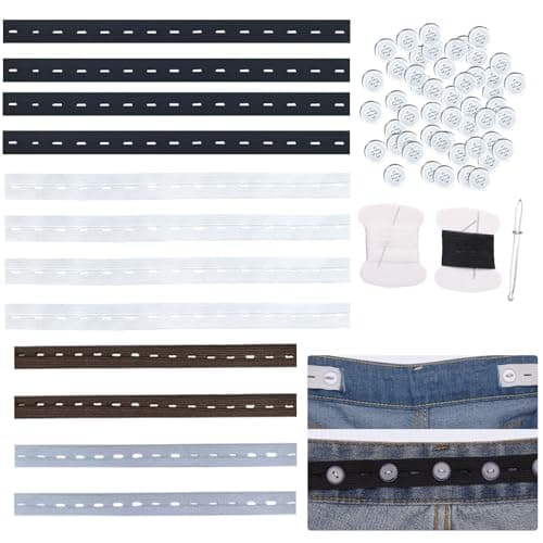 12 Pcs Waist Tightener for Pants Women Loose Jeans Adjustable Elastic Jeans Button Tightener for Waist TightenerButton Holes Pants Waist Extender Elastic Waist Extenders for Pants Women Men Kids