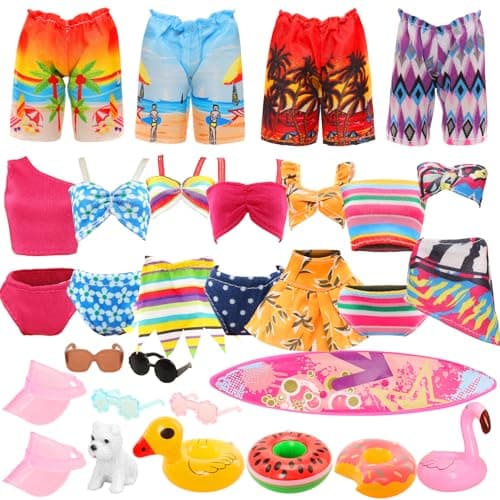Miunana Handmade Doll Clothes and Accessories 12 Pcs Set for 115 Inch Dolls Swim Clothes Trunks Suits Skateboard Lifebuoys