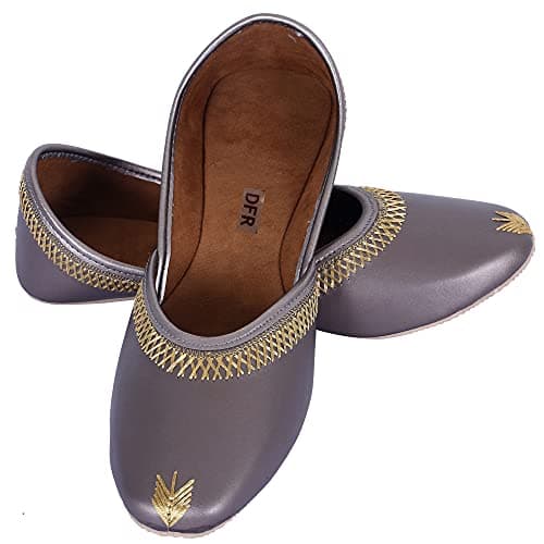 DFR Women Juti | Mojari Jutti for Women | Ethnic Punjabi Shoe Belle for Girls, Color - Grey, UK Size - 8