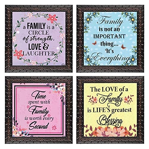 Indianara Set of 4 Family Quote Framed Wall Hanging Laminated Paintings Matt Art Prints 9.5 inch x 9.5 inch each without Glass (1189GB)