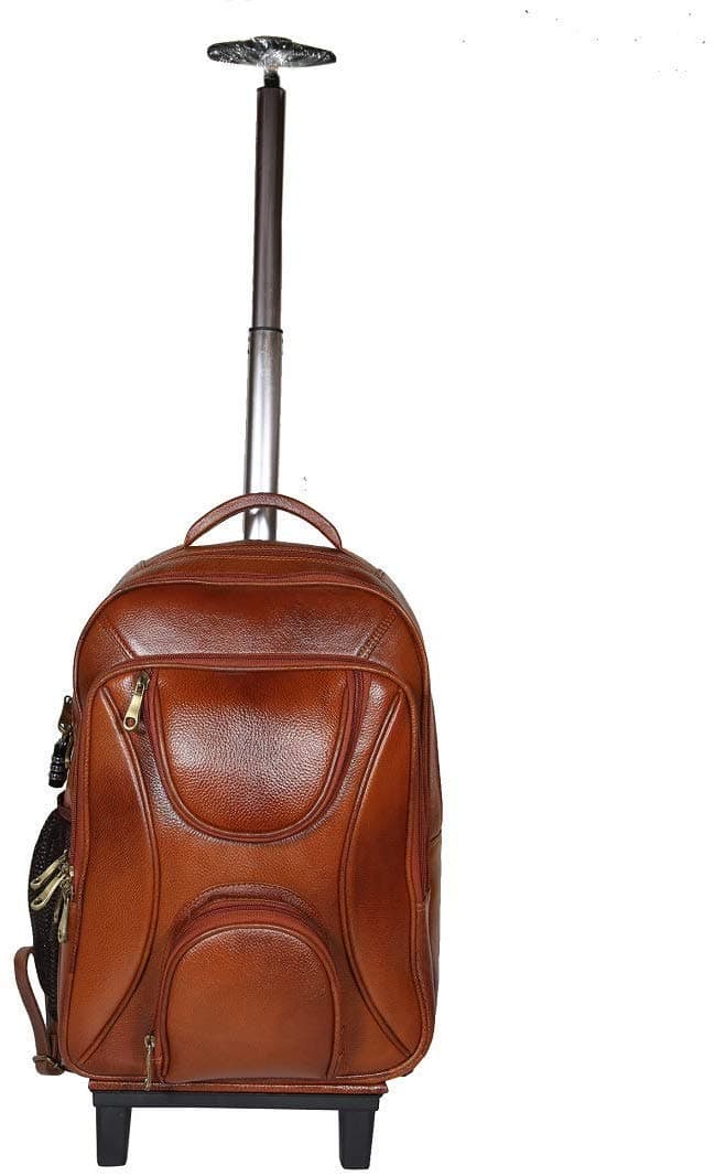 Da leather villa Leather Backpack For men office use (H 17x L 12x W 6) Inches with 16 inches laptop compartment (Tan Trolley)