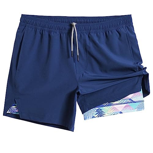 maamgic Mens 5" Gym Running Shorts for Men 2 in 1 Quick Dry Workout Athletic Shorts Dark Blue Medium