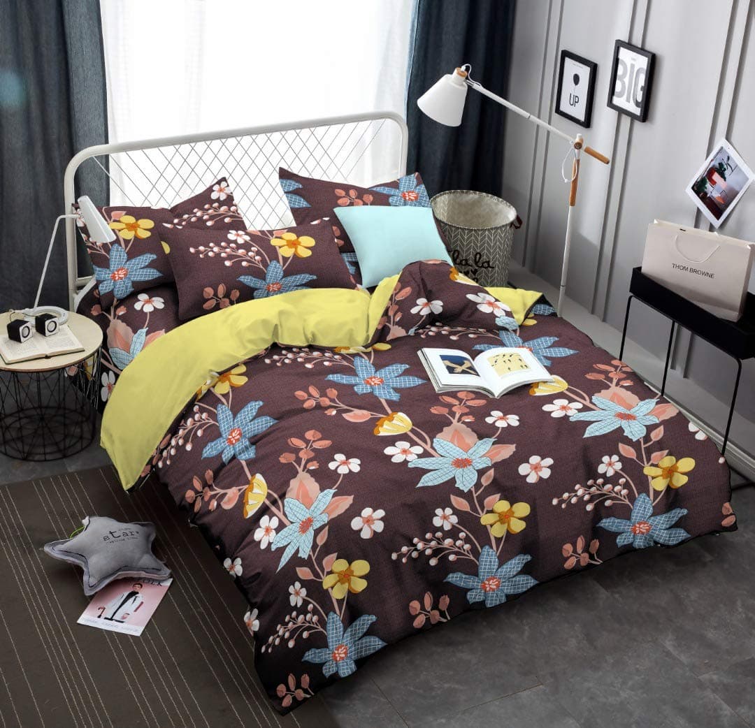 MOSHO 180 TC Polycotton Bed Sheet for Double Bed with 2 Pillow Covers Floral Print (J)