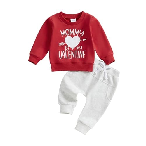 Bagilaanoe Valentine’s Day Outfits Clothes Set Infant Toddler Baby Boy Long Sleeve Sweatshirt and Pants Set (Red, 18-24 Months)