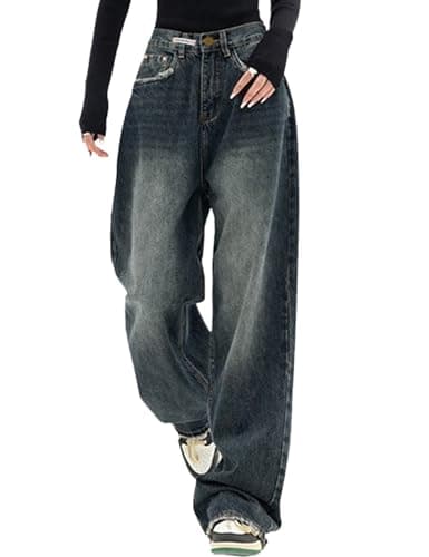EMMIOL Women's Baggy Boyfriend Jeans Y2k Jeans Distressed Denim Pants Wide Leg Straight Trousers Streetwear Pants