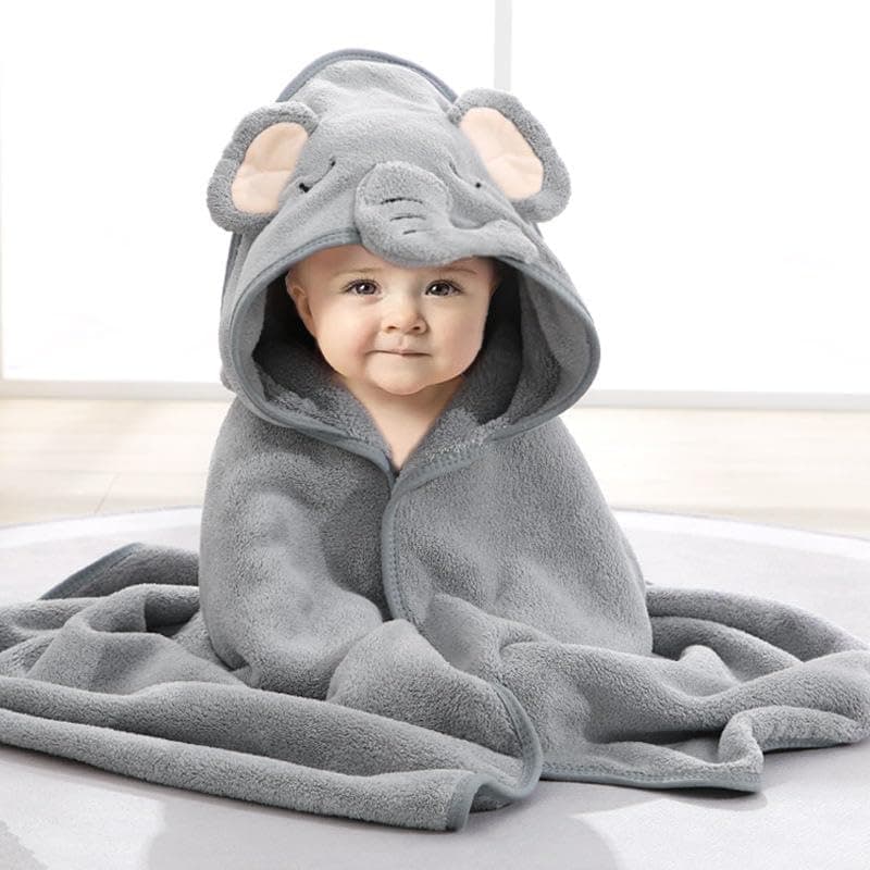 TERI BERI Baby Hooded Towel, Soft and Hypoallergenic Baby Bath Towels with Hood for Toddler Infant Newborn, Large and Absorbent Toddler Towels for Baby Boy Girl (31 x 31 inch) (Grey Elephant)