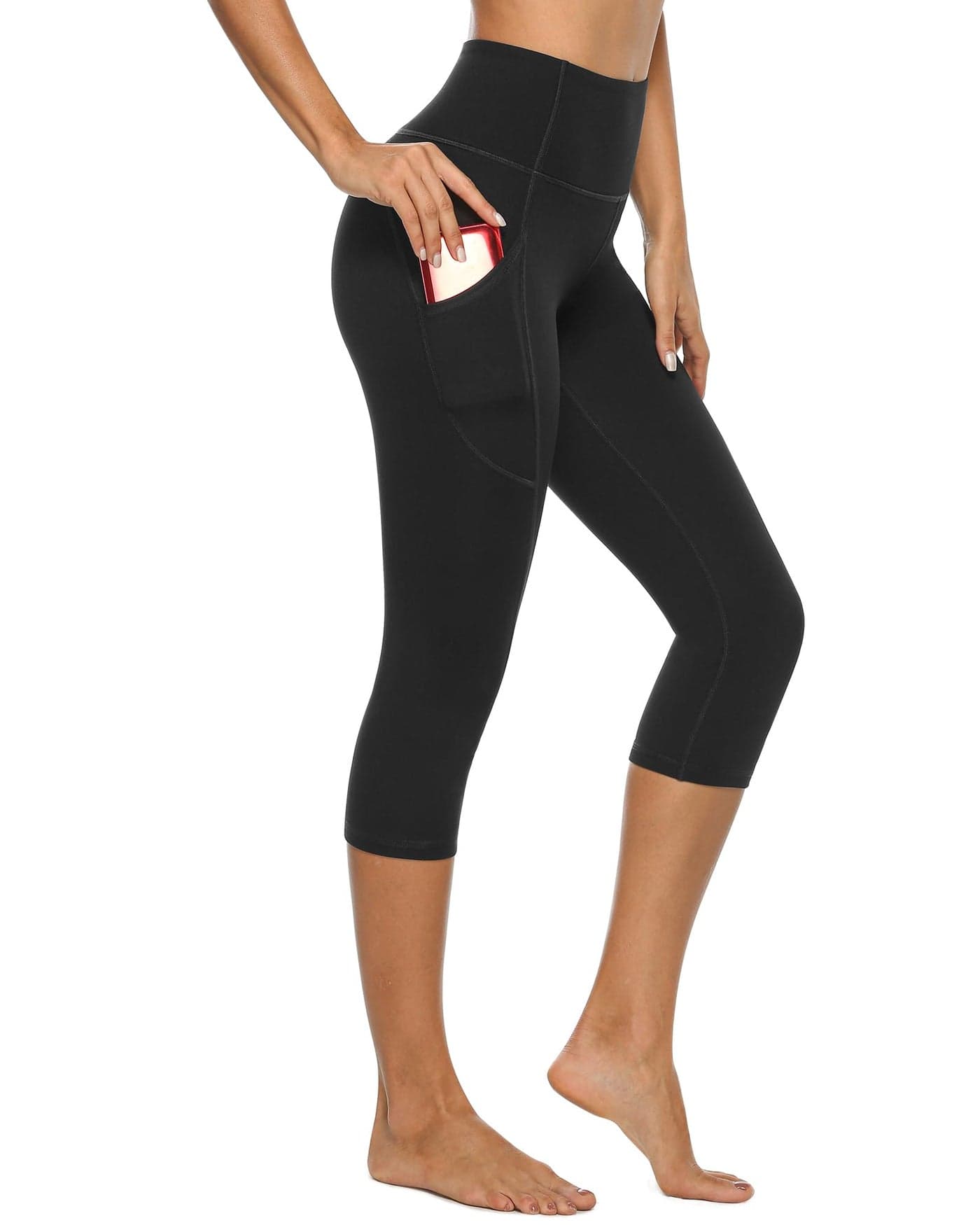 Stelle Womens High Waisted Legging Yoga Pants with Pockets for Workout(Black,L)