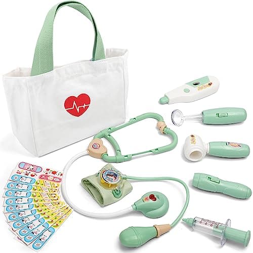 Liberry Doctor Kit for Toddlers 35 Years Old 18Piece Doctor Bag Pretend Play Toys Durable Medical Kit with Toy Stethoscope Green Birthday Gift for Kids