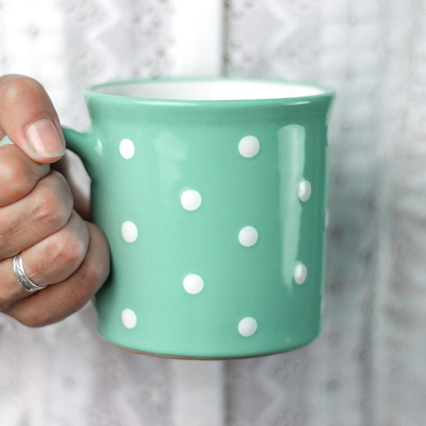 City to Cottage Handmade Teal Blue and White Polka Dot Ceramic Extra Large 175oz500ml Hot Chocolate Coffee Tea Mug Cup with Handle Unique Designer Pottery for Tea Lovers
