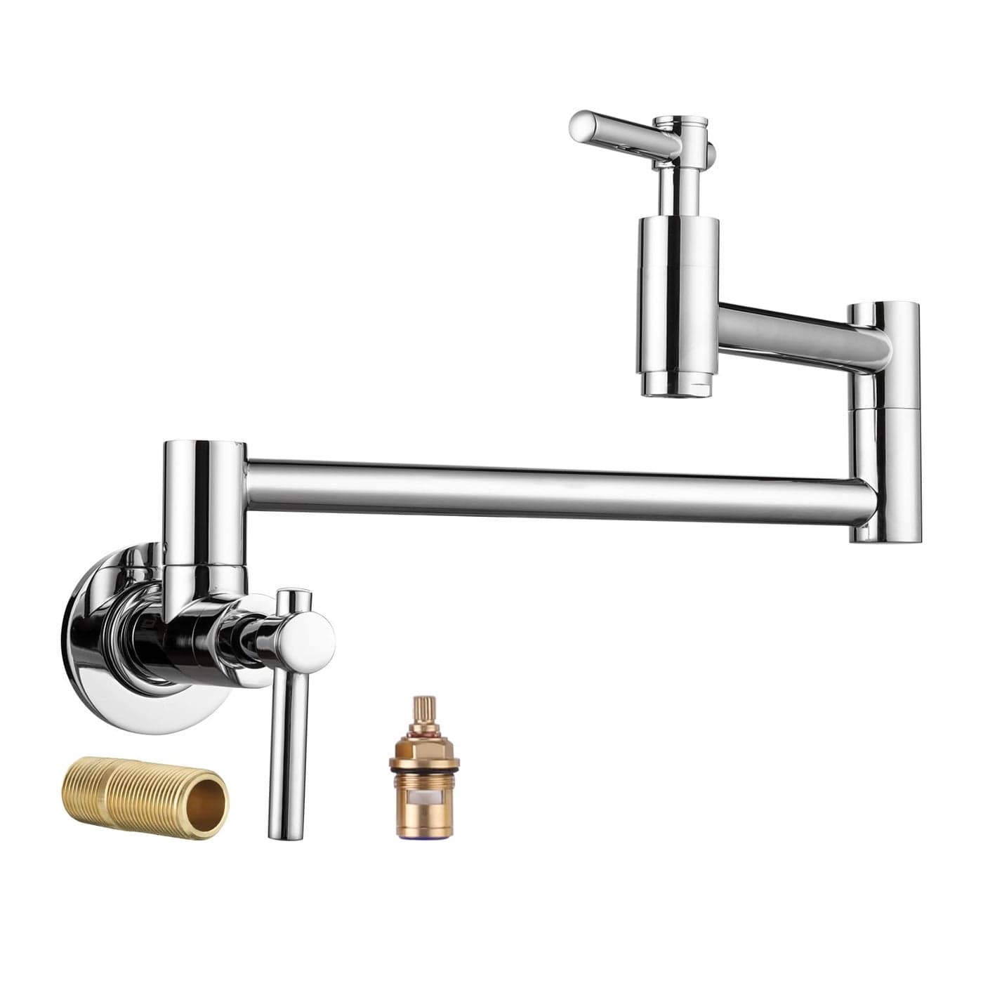 iVIGA Wall Faucet Pot Fillers Wall Mount for Kitchen Solid Copper Chrome Pot Filler Single Hole Folding Faucet with Double Joint Swing Arm Pot Filler Over Stove