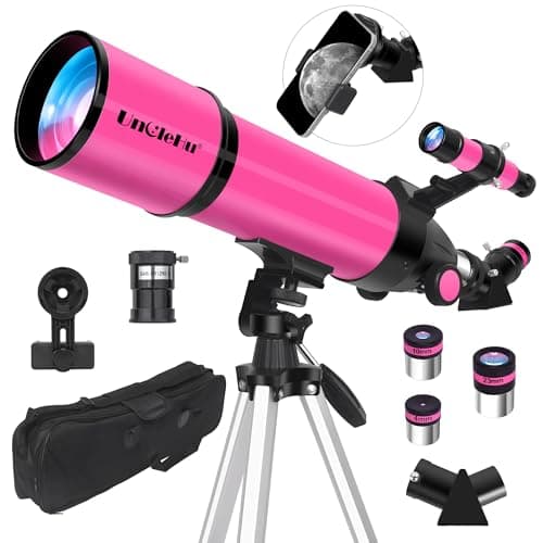 Telescope for Adults High Powered, 80mm Aperture 600mm Telescopes for Astronomy Adults&Kids&Beginners, Portable Travel Refractor Telescope with Tripod&Phone Adapter&Bag for Ground&Moon Viewing, Pink