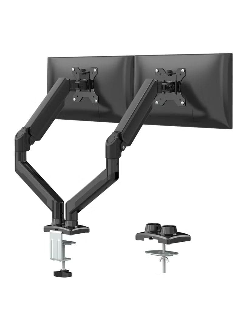 Dual Monitor Mount Stand Fits 13 to 32 Inch LCD Computer Monitors, Articulating Gas Spring Monitor Arm, Adjustable Monitor Stand, Monitor Desk Mount with Clamp and Grommet Base