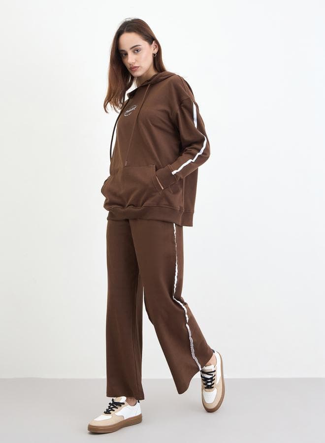 Brown Printed Longline Hoodie and Joggers Co-Ords