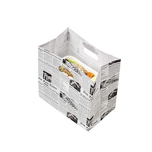 Restaurantware-Bag Tek 11 x 7 x 11 Inch Paper Take Out Bags, 100 With Handles Paper Shopping Bags - Rectangle, Medium, Newsprint Paper Gift Bags, Sturdy, For Shopping, Parties, Or Take Out