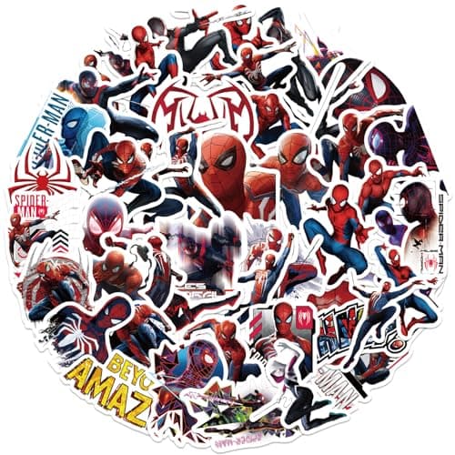 50pcs Spiderman Stickers for Water Bottle Cool Superhero Waterproof Vinyl Decal for Adult Kids Phone Computer Notebook Laptop Travel Case Guitar Skateboard Scrapbook