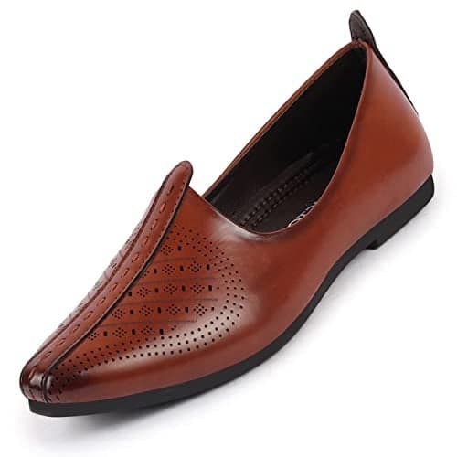 FAUSTO FST FOSME-2037 BROWN-41 Men's Brown Laser Cut Ethnic Slip On Wedding Juttis and Mojaris (7 UK)