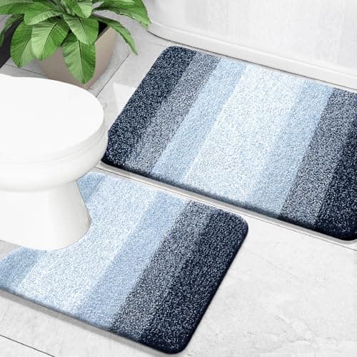 OLANLY Bathroom Rug Set 2 Piece Soft Absorbent Microfiber Bath Mats and UShaped Contour Toilet Rug NonSlip Machine Wash Dry Plush Shaggy Bath Mats for Bathroom 30x2024x20 Dark Blue