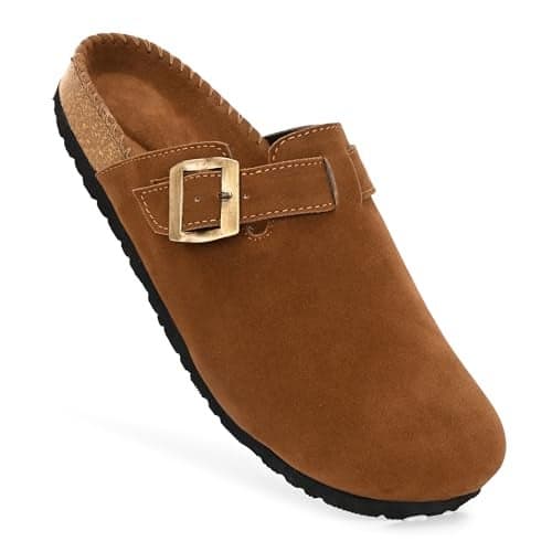 Vellinto Comfortable SPHINX Clog ll Suede Clogs Slip-On Mules with Buckle, Comfortable Arch Support, Anti-Skid Sole