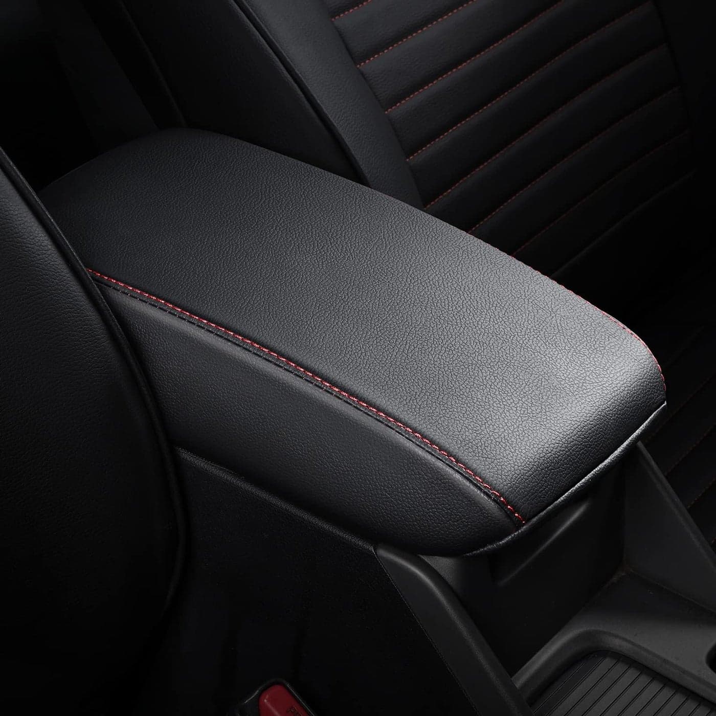 AOMSAZTO Console Armrest Covers for 2011 2012 2013 2014 Sonata Black with Red Stiches