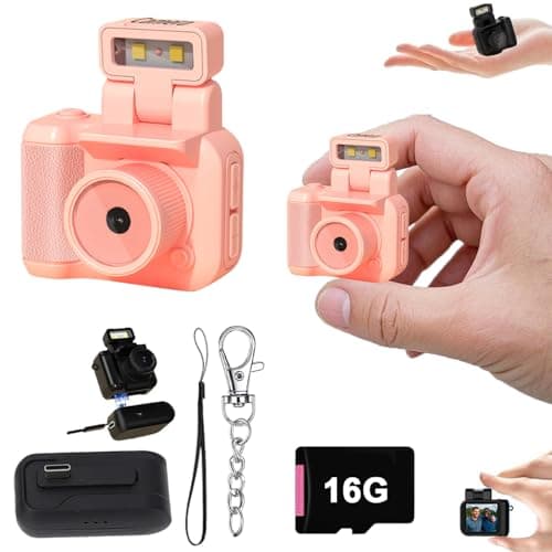 Gsnagole Retro Snap Camera,Mini Nostalgic Vintage View,Tiny Snaps,Keychain Digital Photo Camera,Llavero Mini CáMara Retro,1080p Hd with Led Flash Light (Pink 16GB)
