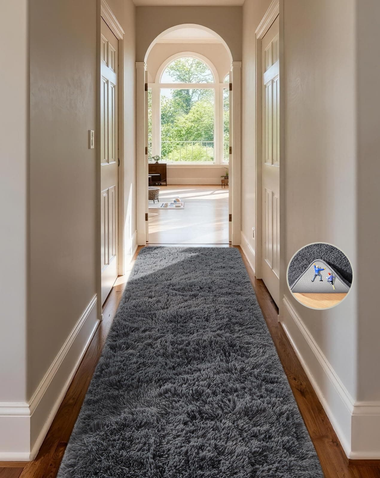 Ophanie Runner Rug for Hallway, 2x6 Upgrade Non-Slip Fluffy Soft Bedside Rugs, Bedroom Living Room Grey Shaggy Gray Carpet for Kids Girls Boys Dorm Nursery Home Decor Aesthetic
