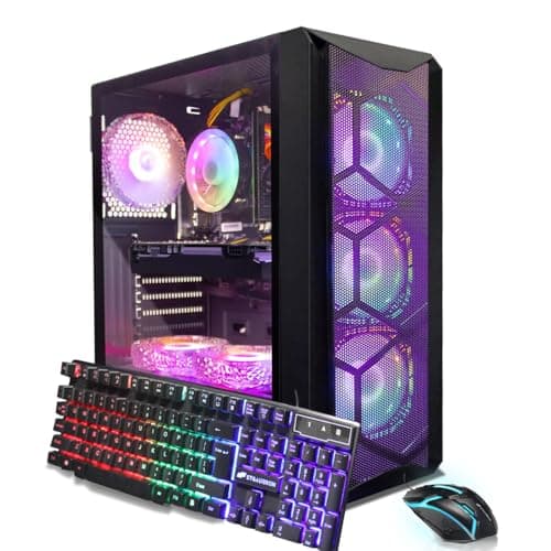 STGAubron RGB Desktop PC Computer, AMD Ryzen 5 3400G up to 4.2GHz, 16G DDR4, 512G SSD, WiFi 6 & BT 5.2, RGB Fan x6, RGB Keyboard & Mouse, Windows 11 Home