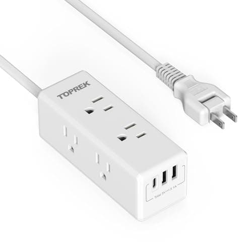 2 Prong Power Strip, TOPREK 2 Prong to 3 Prong Outlet Adapter, 1440J 2 Prong Surge Protector with 6 Outlets & 3 USB, 5FT 2 Prong Extension Cord with Swiveling Flat Plug, Ideal for Non-Grounded Outlet