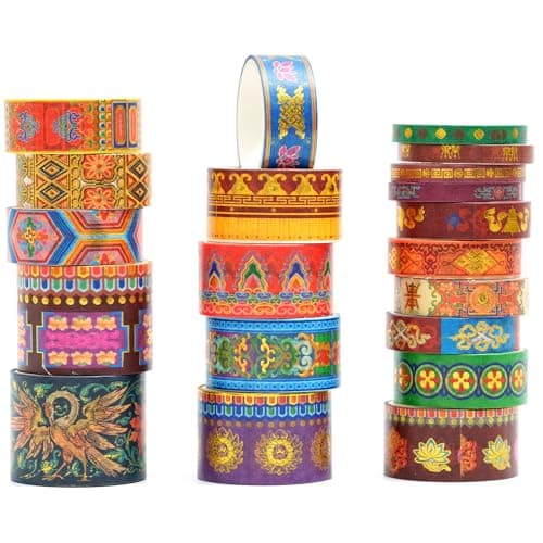 Songdao 20 Rolls Chinese Style Washi Tape Set Ancient Palace Pattern Decorative Masking Tapes with Gold Foil Various Sizes for Craft Scrapbook DIY Gift Wrapping 31Crimson Glow Majesty