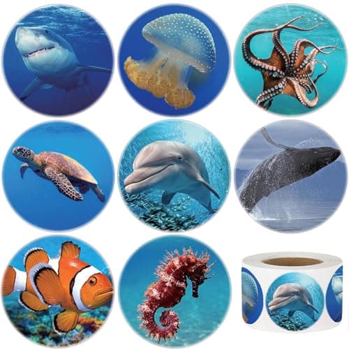 Hohamn 600Pcs Round Sea Animals Stickers Roll 15 Inch Ocean Life Label Stickers for Kids Party Favors Teacher Reward Encouragement Motivational