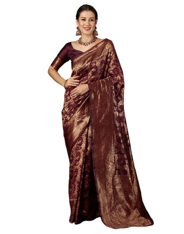 SIRIL Women's Banarasi Silk Saree | Jacquard Silk Saree With Unstitched Blouse Piece (3662S392A_Maroon)