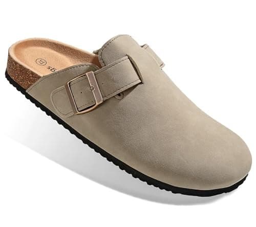 BULLIANT Comfort Clogs Slippers Sandals Nurse Work Shoes Unisex for Men Women with Cushioned Cork-Footbed(Camel-12 Women/10 Men)