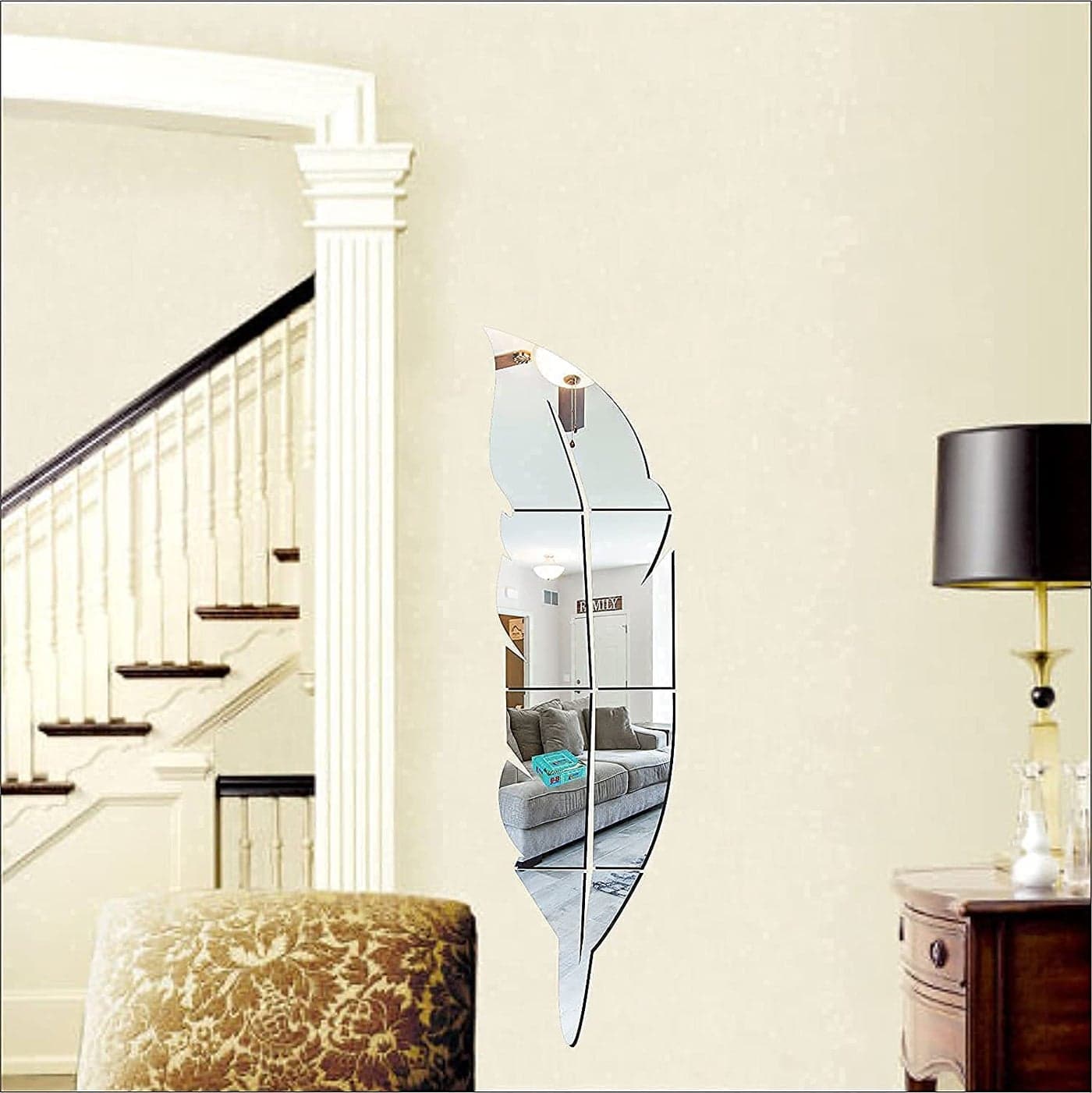 Divik 3D Mirror Stickers Wall Mirror Sticker Leaf Wall Mirror Stickers Wall Decor Items for Living Room Hall Bed Room Hotel Home Office 1Pcs
