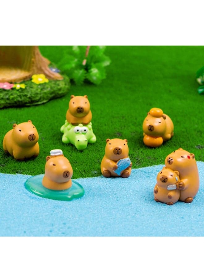 Set of 8 Mini Resin Capybara, Tiny Capybara and Crocodile Set for Potted Miniature Decoration, Garden Aquarium Potted, Garden Dollhouse, Cake Decoration, DIY Slime Kit, Craft Charms Party Toys