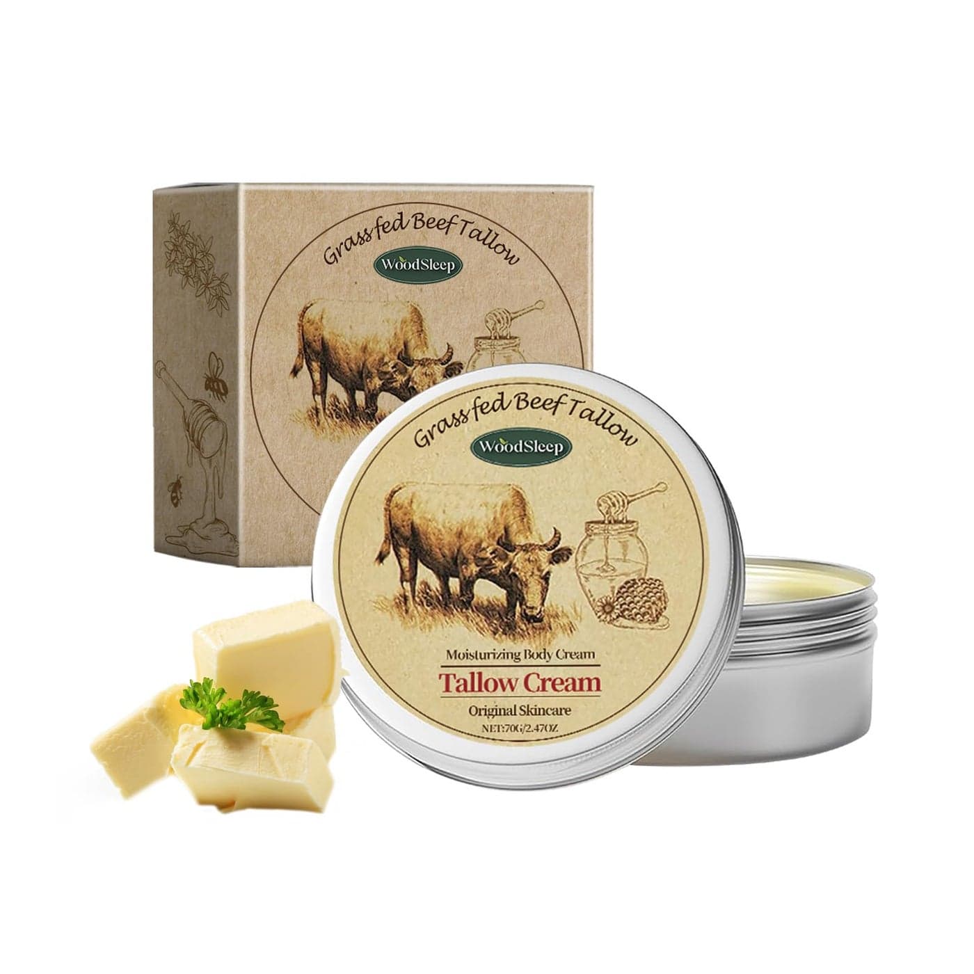 OAKSII Beef Tallow for Skin 25oz 1Pack Tallow Face Moisturizer Beef Tallow Balm with Raw Honey Moisturizing Cream for Body Lotion SkinCare