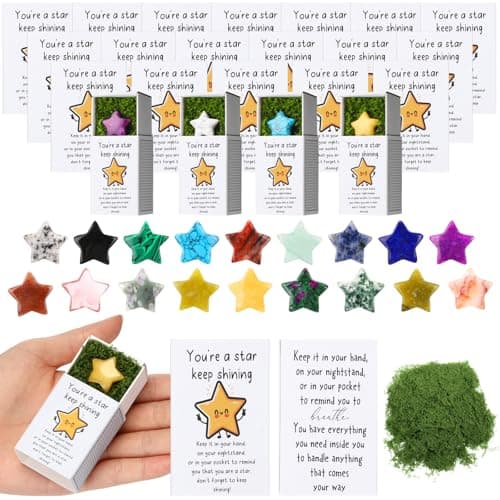 Motipuns 36 Sets End of The Year Gifts Pocket Hug Token Bulk Star Natural Stones Inspirational Emotional Support Positive Cards Thank You Gifts for Fathers Day Employees Coworkers Office Appreciation